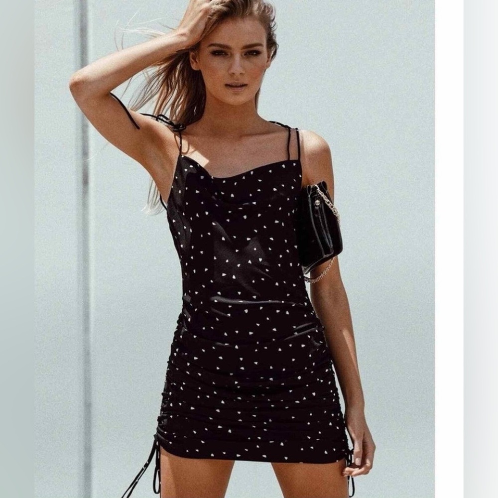 Lioness Black Slip Dress with White Heart Motif